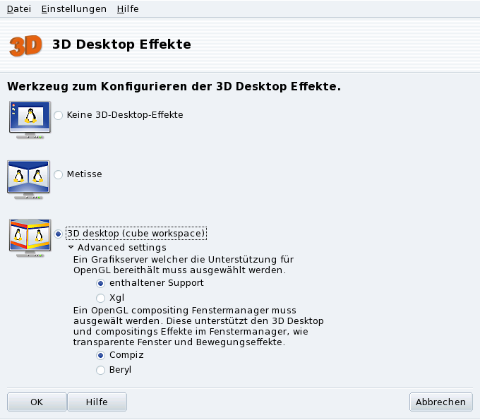 Aktivieren der 3D-Desktop Effekte